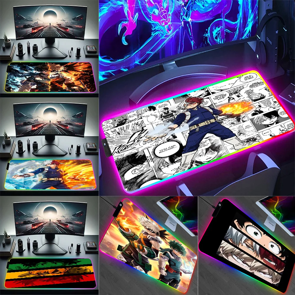 

Anime My Heros AcademiaS RGB Pc Gamer Keyboard Mouse Pad Mousepad LED Glowing Mouse Mats Rubber Gaming Computer Mausepad