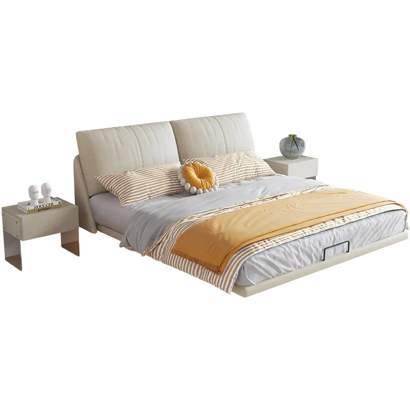 

Wind cloth art Modern simple double Wedding bed Thin bedside bed Master bedroom fairy