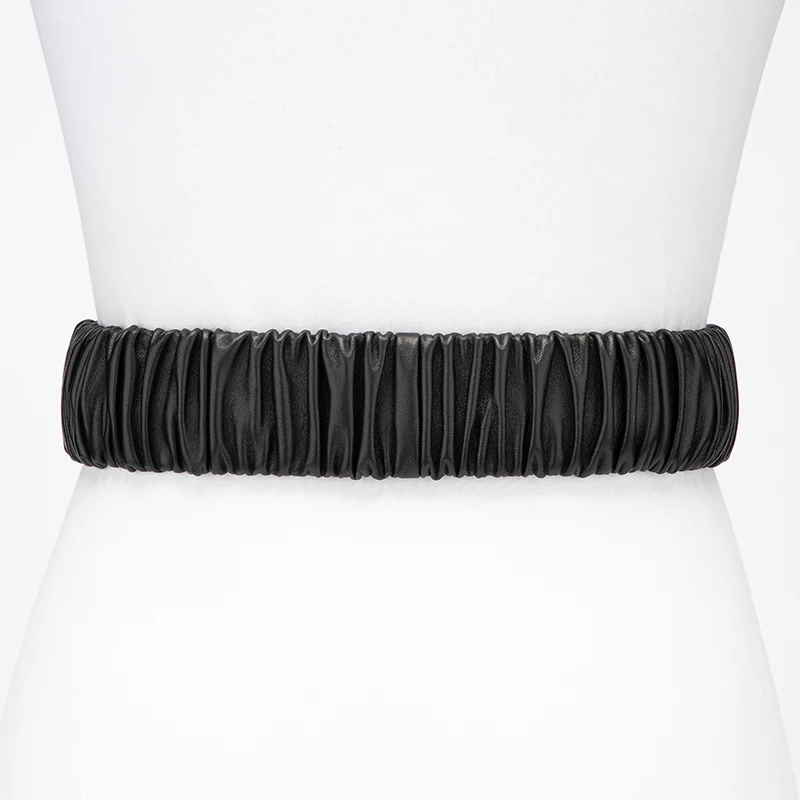 เข็มขัดหนัง PU ดีไซน์เรียบหรู สีดำ ยืดหยุ่นได้ สำหรับเสื้อโค้ท ชุดเดรส งานปาร์ตี้ ผู้หญิง ใช้ตกแต่ง