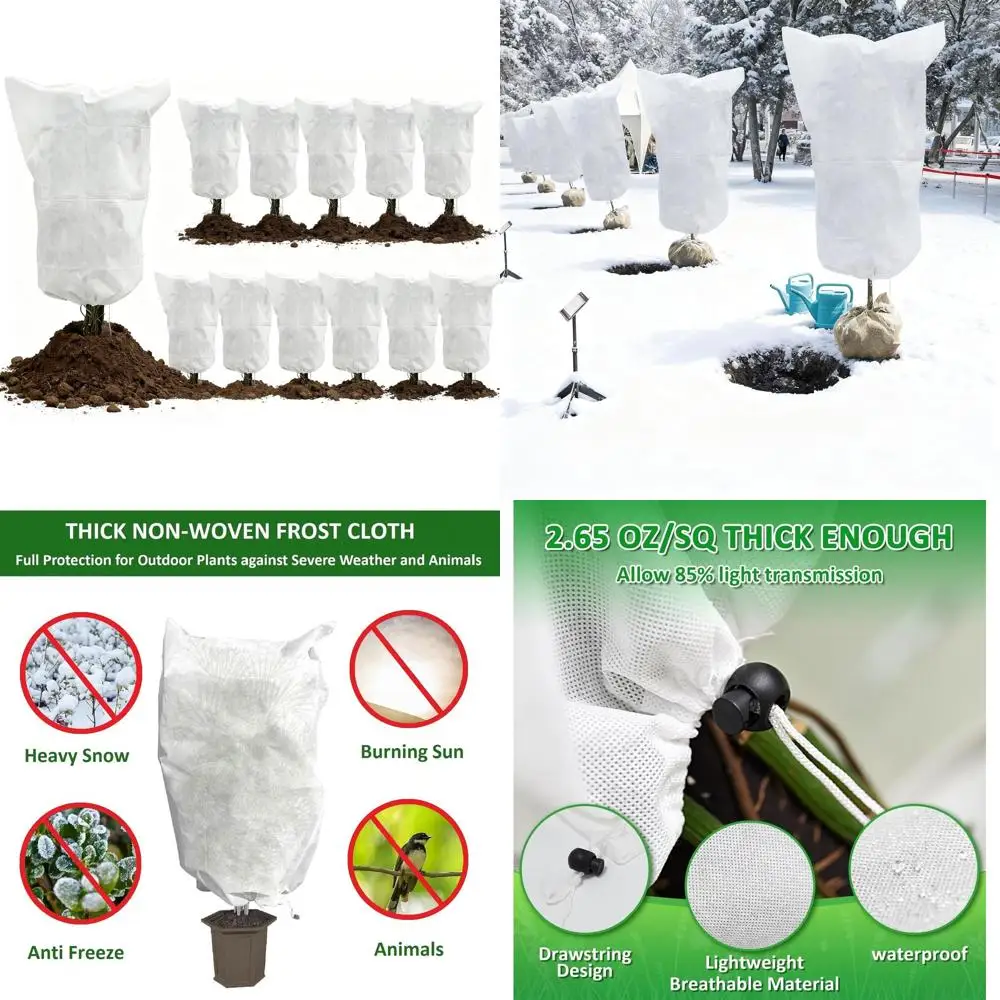 

Winter Plant Cover, 32x47 Reusable Frost Blanket with Drawstring, Protects Outdoor Plants from Cold, Sun, Birds & Insects, White