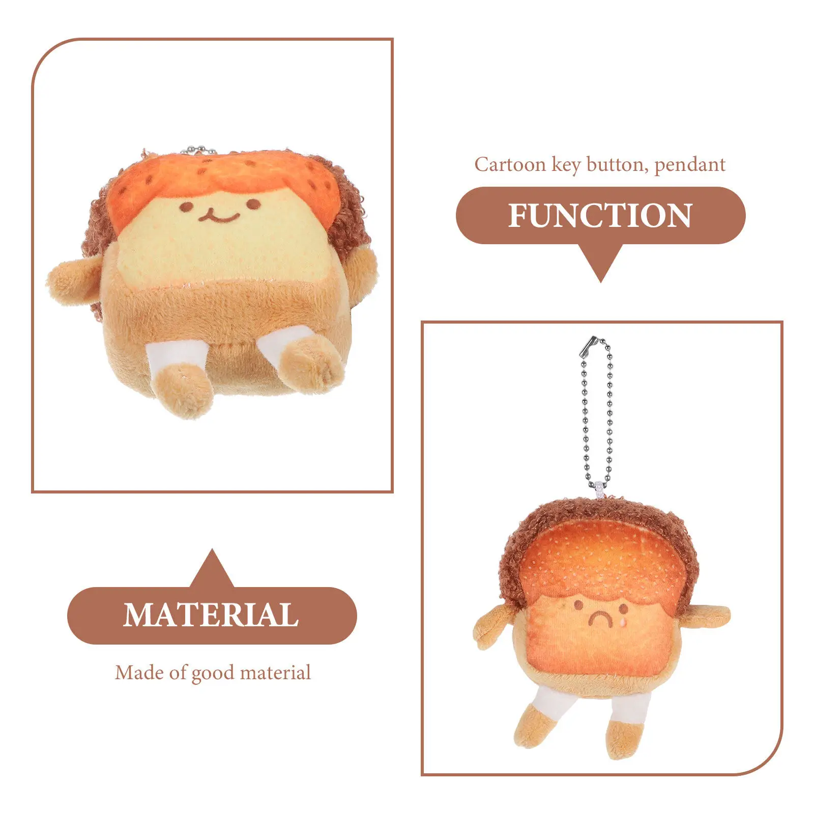

2pcs Mini Bread Keychains Decor Soft Toast Pendant Cute Bag Hanging Charm Stuffed Keyring Car Hanging Adornment