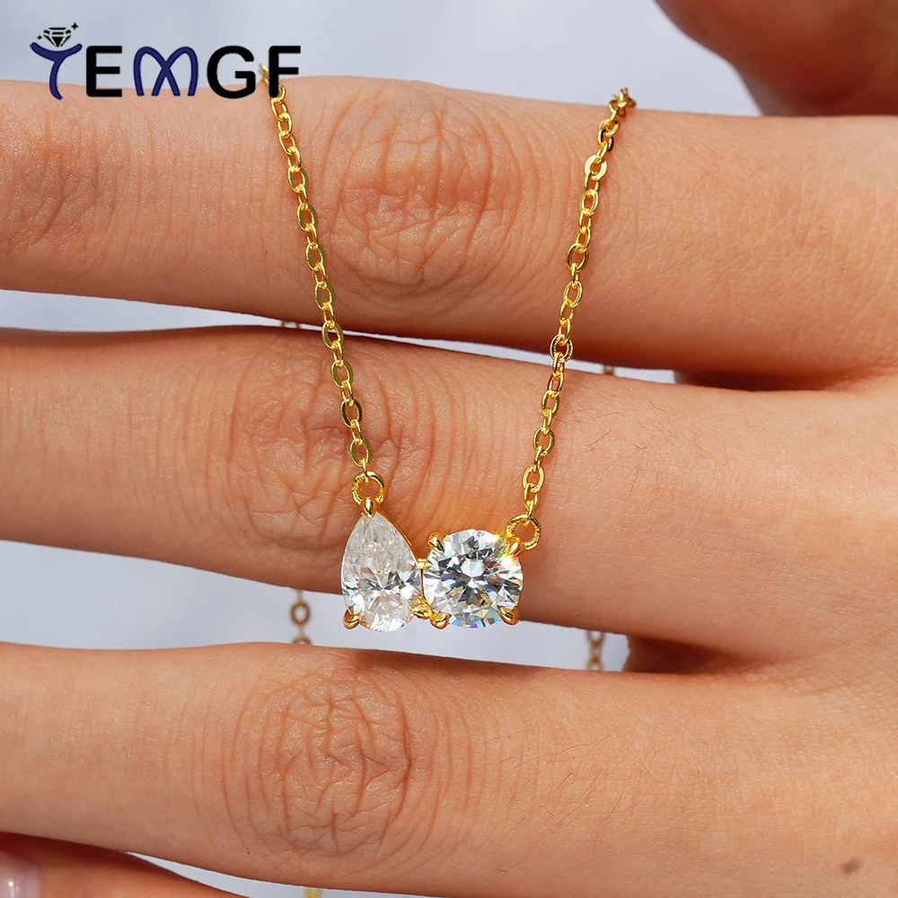 

Ожерелье с подвеской из муассанита TEMGF, 1 карат, круглая груша, изумрудная огранка с сертификатами, цепочка из стерлингового серебра 925 пробы для женщин, позолоченная