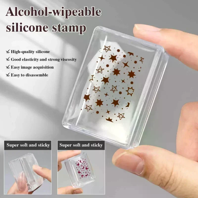 Transparent Nail Seal With Scraper Erasable French Nails Stamp Template Printing Tool Nail Polish Stamping Manicure Tool