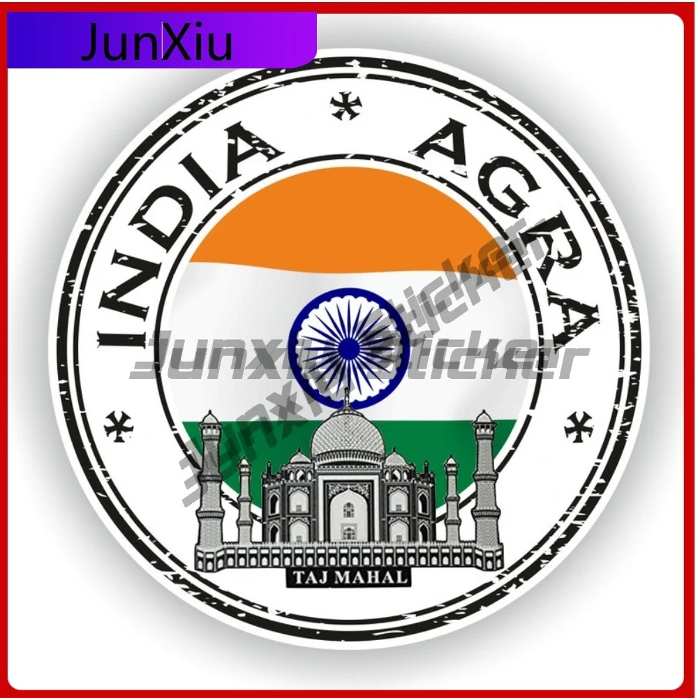 

India Agra Seal Sticker Round Flag Decorative Vinyl Decal Waterproof for SUV Bodywork Motocross Bumper Window