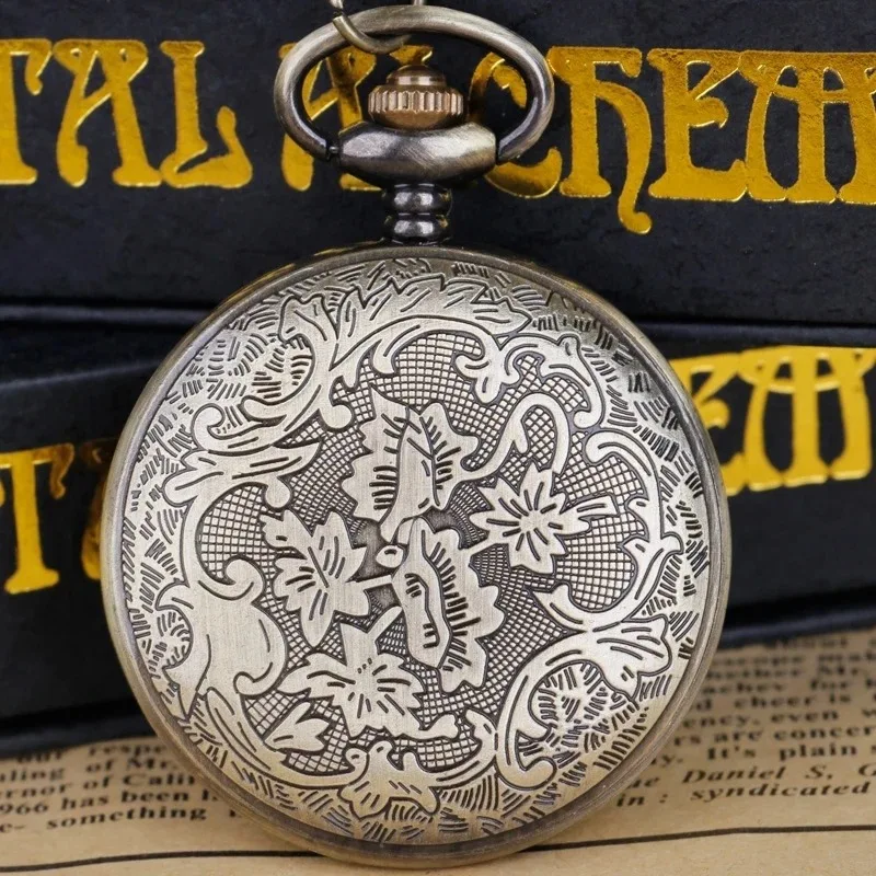 Anime Girl and the Flying Dragon Quartz Pocket Watch Color Dial Skeleton Fob Watches Friend Children Gift Clock Necklace Chain