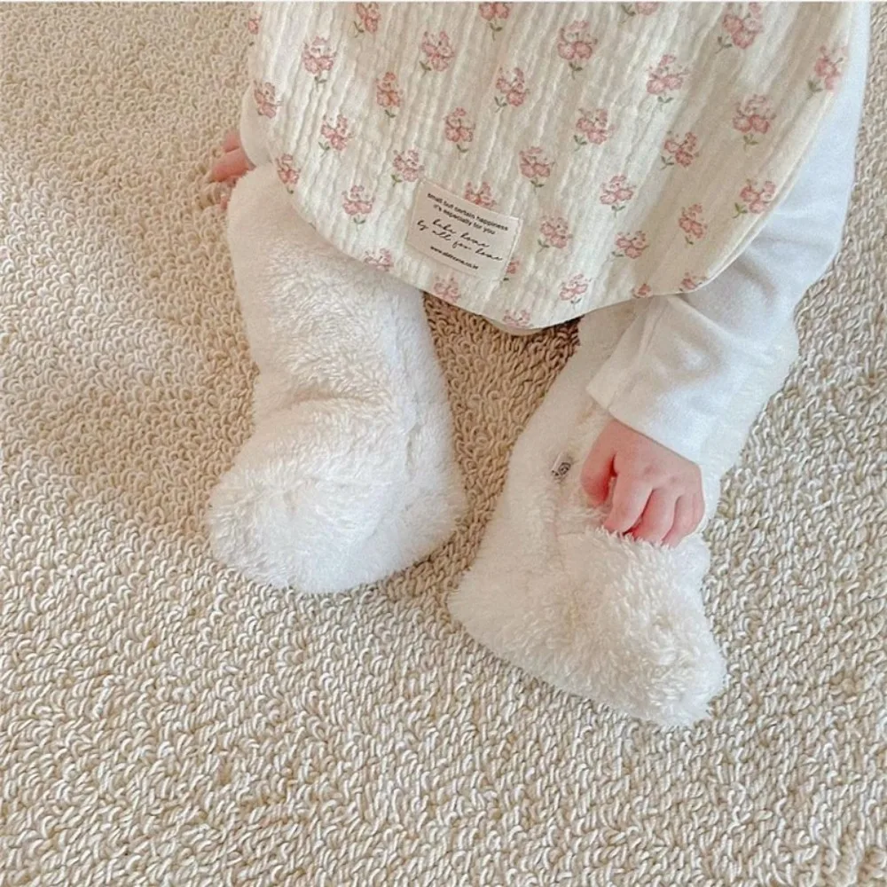1 Pair Casual Thickened Newborn Baby Plush Socks Solid Color Warm Baby Foot Warmer Infant Anti-slip Kids Floor Socks Winter
