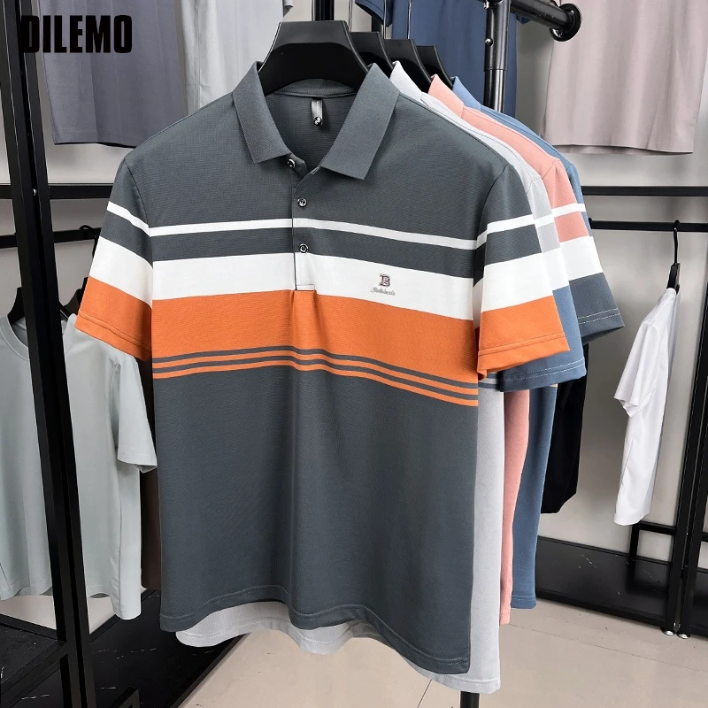 

Top Quality Summer Logo Brand Designer Luxury Striped Polo Shirt Men Short Sleeve Casual Tops Fashions Mens Clothes New 2025