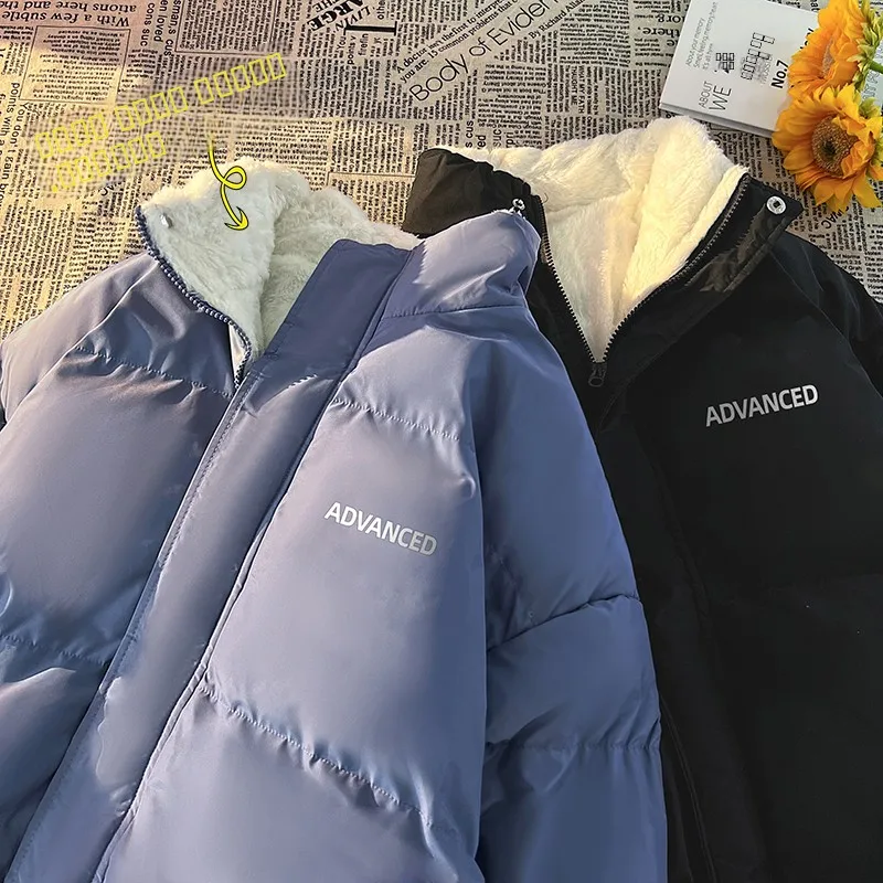 

Мужская зимняя утепленная куртка из хлопка с мехом ягненка, молодежная модная верхняя одежда из овечьего вельвета, повседневная куртка на молнии