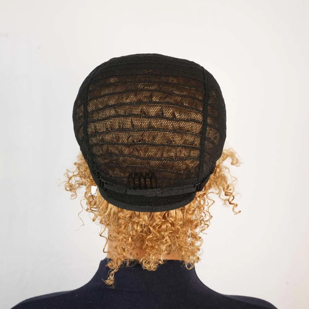 Kurze Pixie Afro verworrene lockige Perücke warme braune Bob-Perücke mit Pony brasilianische maschinell hergestellte Remy-Echthaar-Perücken Jerry Curly für Frauen