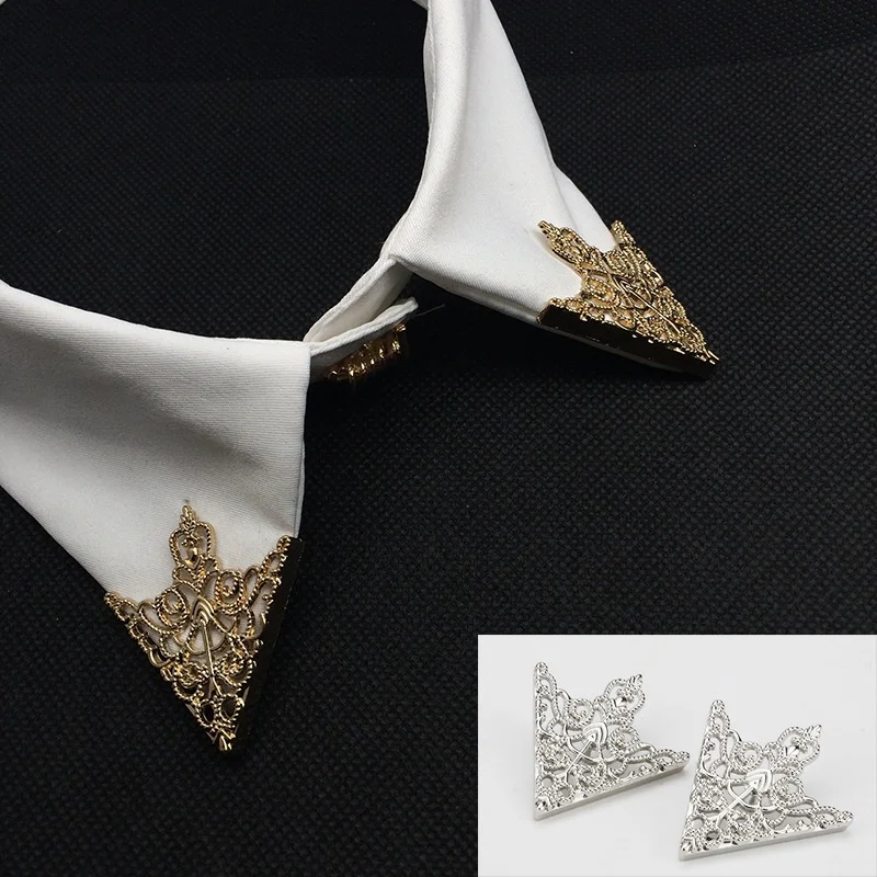 1 Pair Classic Triangle Hollowed Out Shirt Collar Pin for Men Women Crown Collar Corner Badge Brooch Jewelry Accessories