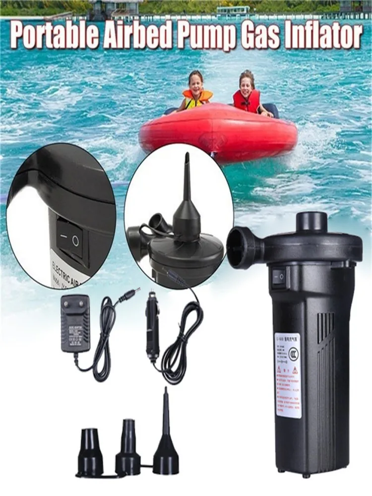 Electric Air Pump Inflator 12V Air Compressor 220V Battery Rechargeable Portable For PVC Boat Mattress Inflatable Pool Raft Bed