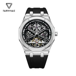 Stainless Steel Toubillon Automatic Watch Men Luxury Brand Skeleton Mechanical Watches Fashion Silicone Strap Waterproof Clock