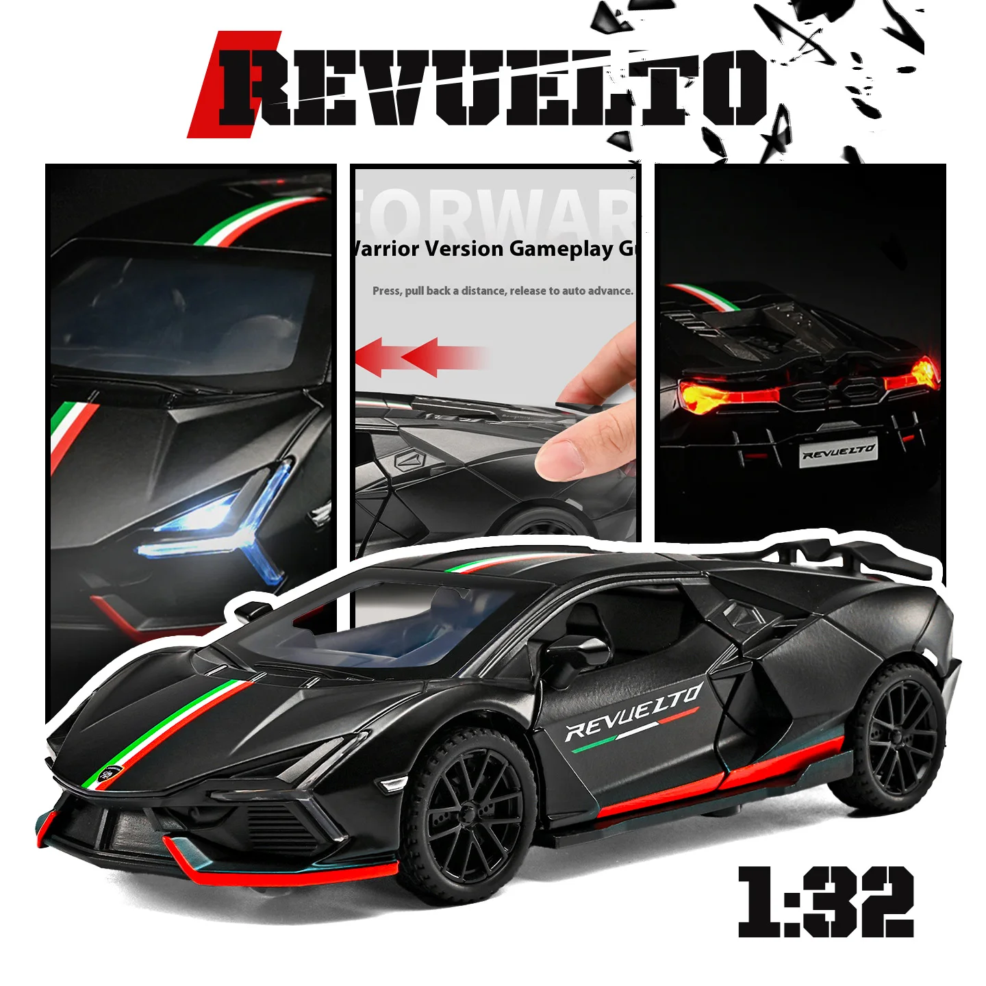 

1:32 модель автомобиля Drift Revuelto из сплава, изысканное украшение для рабочего стола, лучший коллекционный вариант для любителей моделей автомобилей, подарок на Хэллоуин