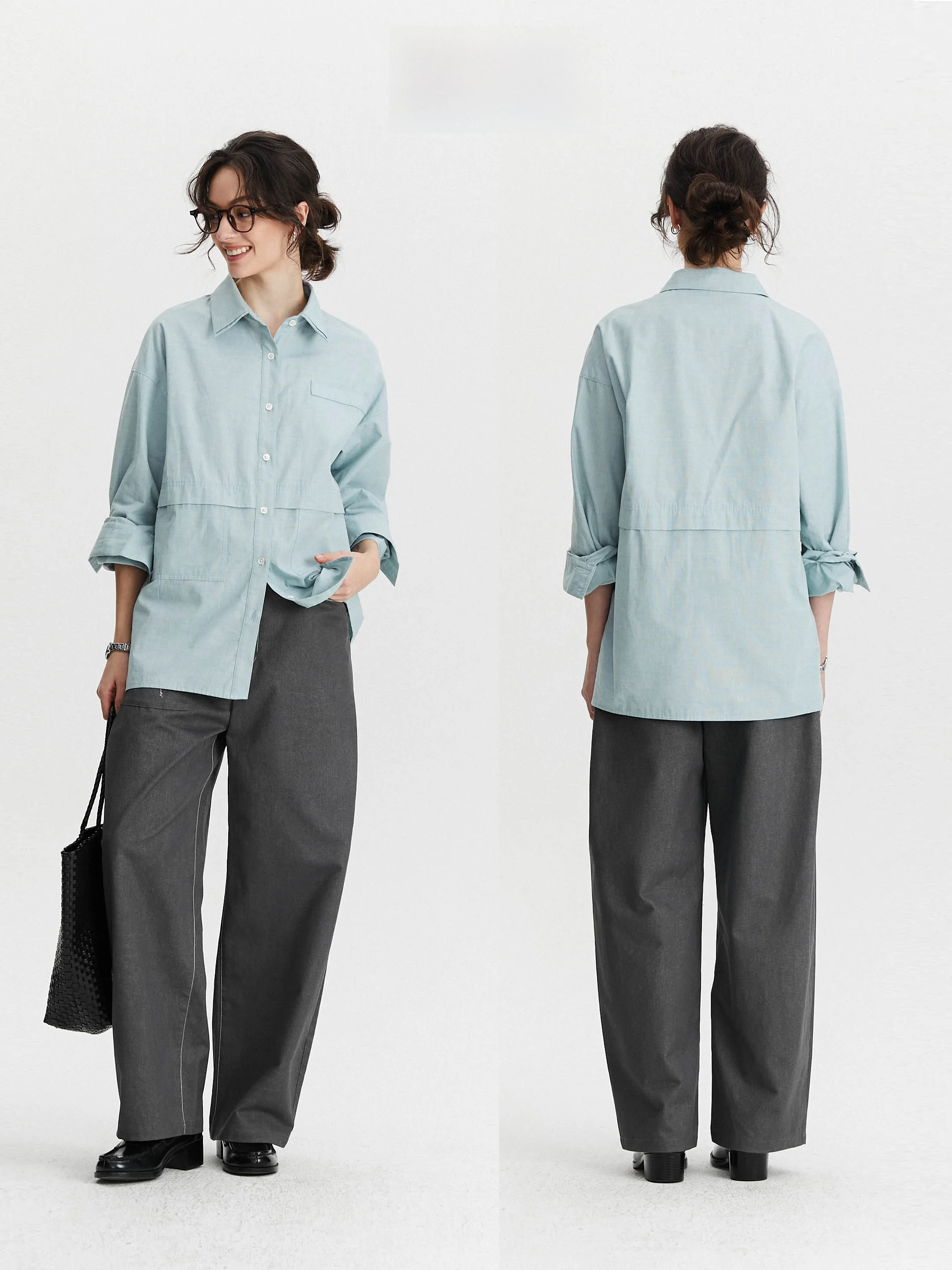 

Свободная повседневная хлопковая рубашка с длинным рукавом, зеленая, с большим карманом, женская, премиум-класса, из весенней коллекции