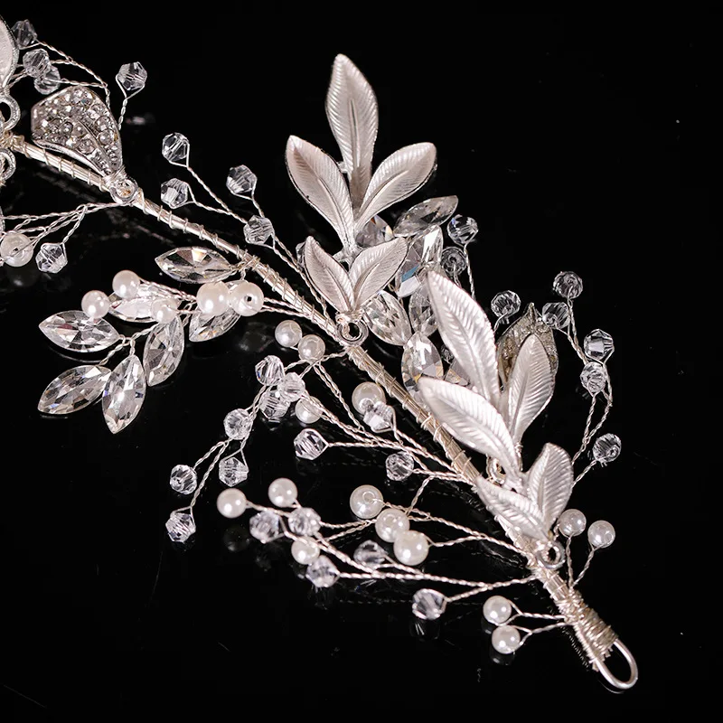 Accessori per capelli da sposa Fascia per capelli con perle di cristallo Tiara Fascia per capelli con foglie di strass Fascia per capelli per donna Elegante copricapo da principessa