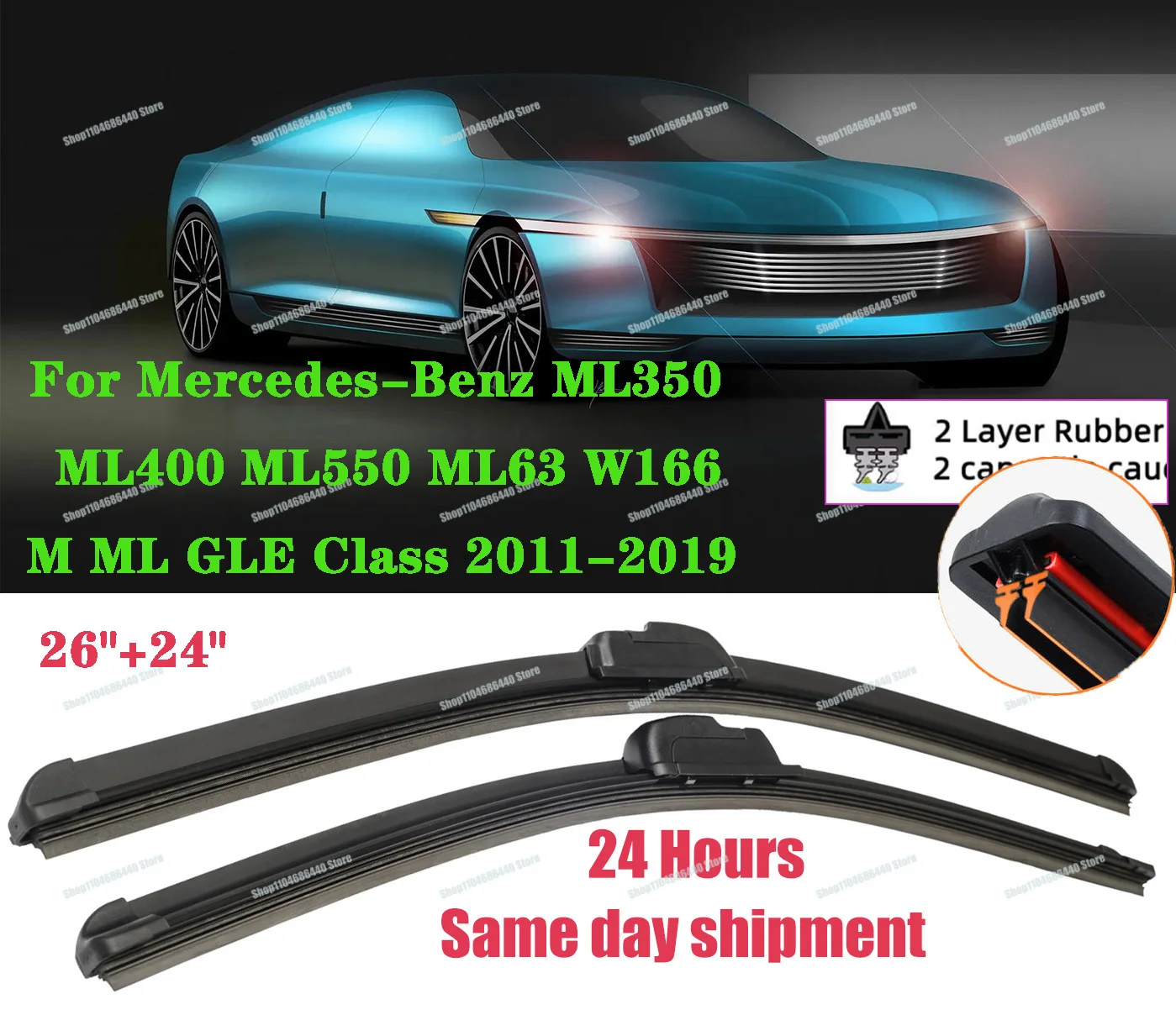 

2PCS Car Wiper Blades for 2011-2019 Mercedes-Benz ML350 ML400 ML550 ML63 W166 M ML GLE Class Front Double Rubber Accessories