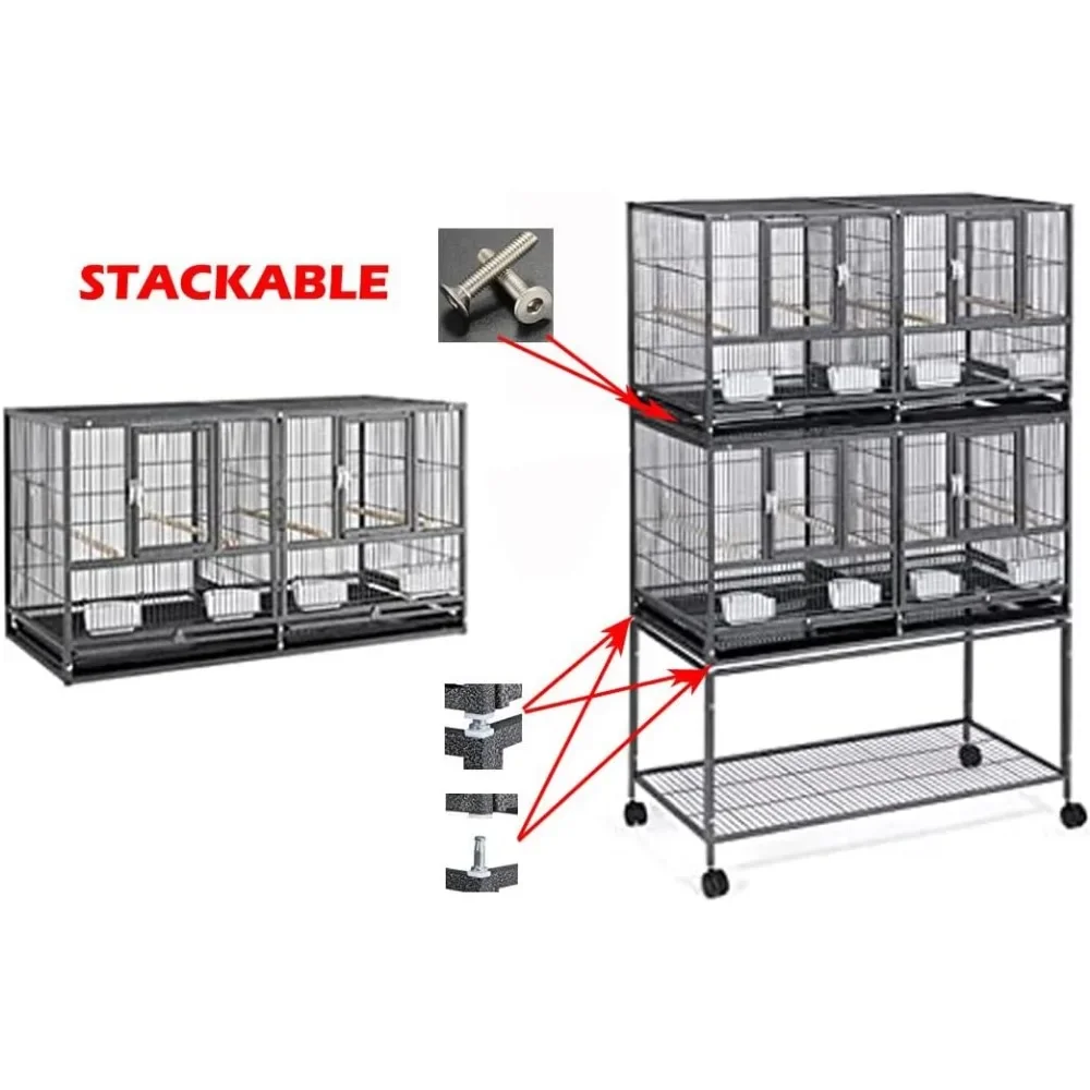 1/2/3-Combo Stacker Center Divided Breeder Breeding Bird Flight Double Rolling Cage Side Nesting Box Doors for Aviaries Canaries