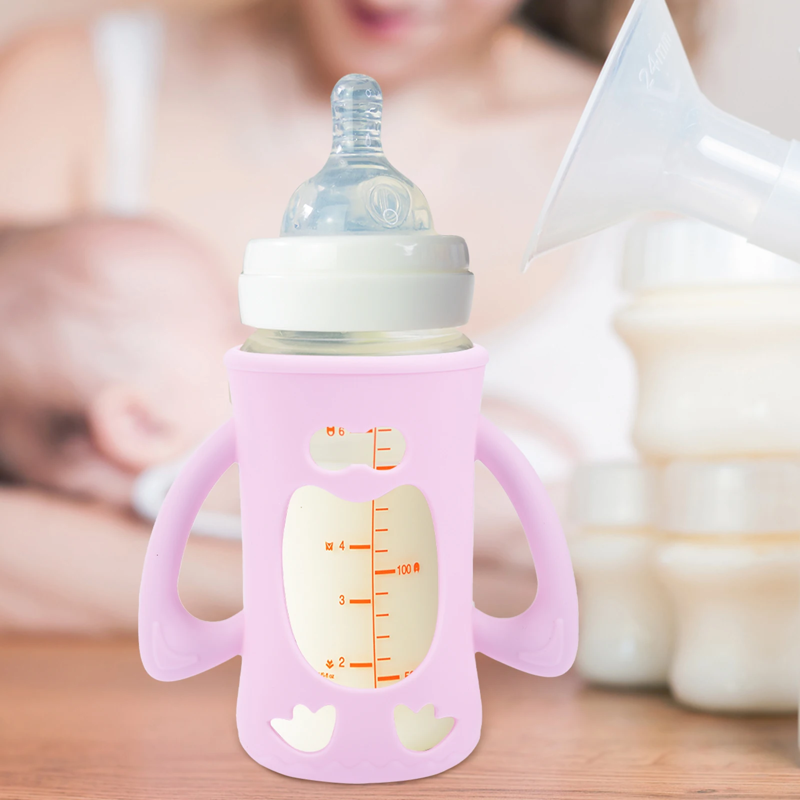 

1pc Silicone Baby Cover Infant Glass Sleeve Protector Wide Silicone Baby Bottle Cover Mouth Durable Practical Gift
