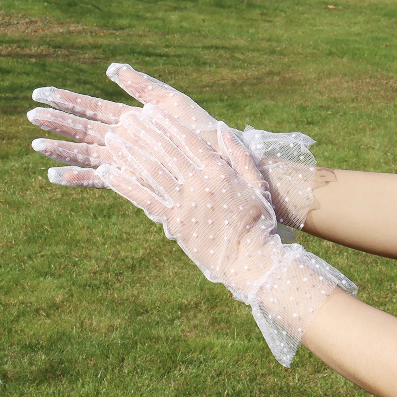 قفازات دانتيل جديدة منقطة، قفازات شبكية قابلة للتنفس واقية من الشمس، قفازات إكسسوارات فستان الزفاف