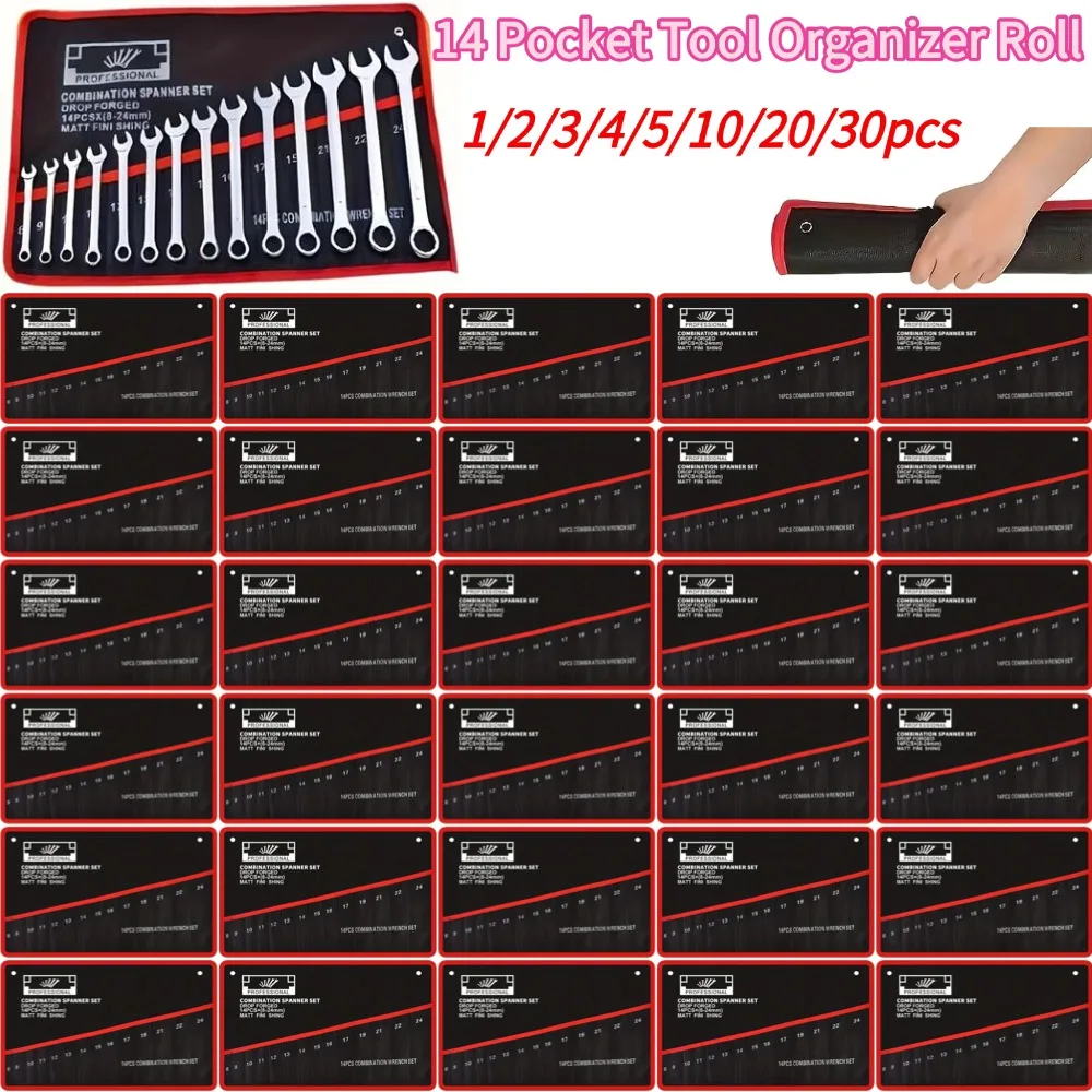 14 Pocket Tool Organizer Roll Durable Wrench Multi-Tool Storage Bag with Portable Handle for Garage Workshop Repair Storage Bag