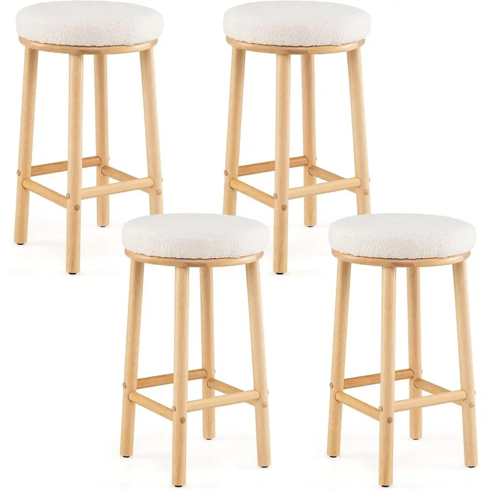 

Набор из 4 барных стульев с обивкой, 27-дюймовые стулья с сиденьями из ткани букле, ножки из каучукового дерева, белый+натуральный цвет