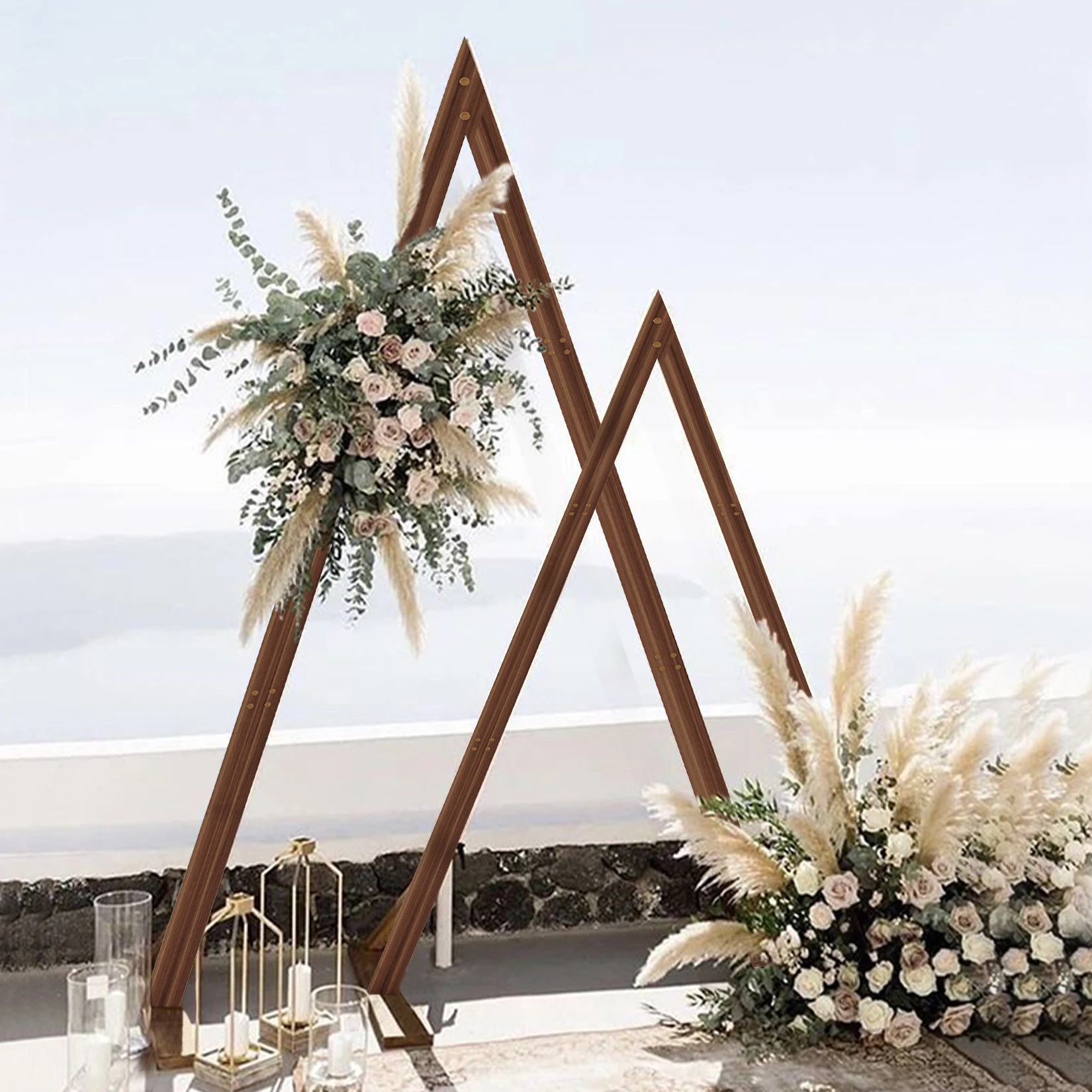 2 Pack Wooden Wedding Arch Stand Triangle Arbor Frame Backdrop Balloon Archway Stand