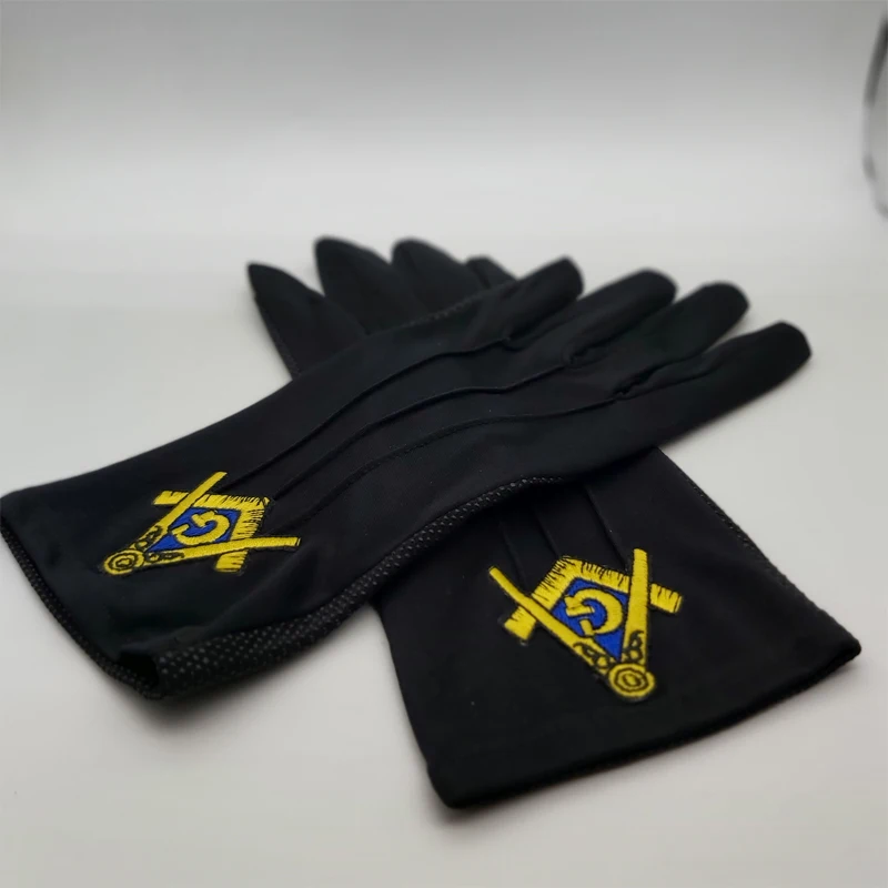 Black gold square and compass Masonic embroidery, polka dot plastic non-slip, touch screen, polyester gloves