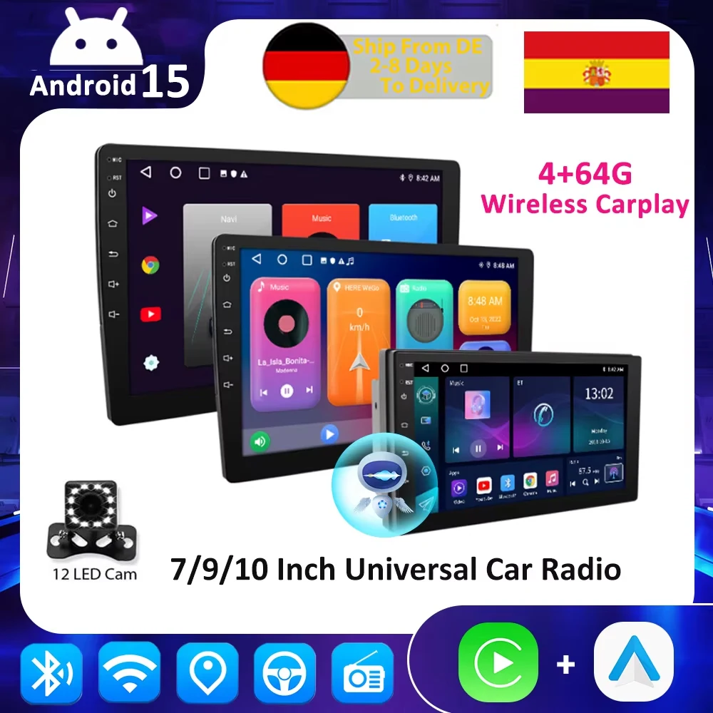 Autoradio universel ESSGOO Android 15 7/9/10 pouces 64G 2 Din GPS BT Systèmes multimédias intelligents pour voiture