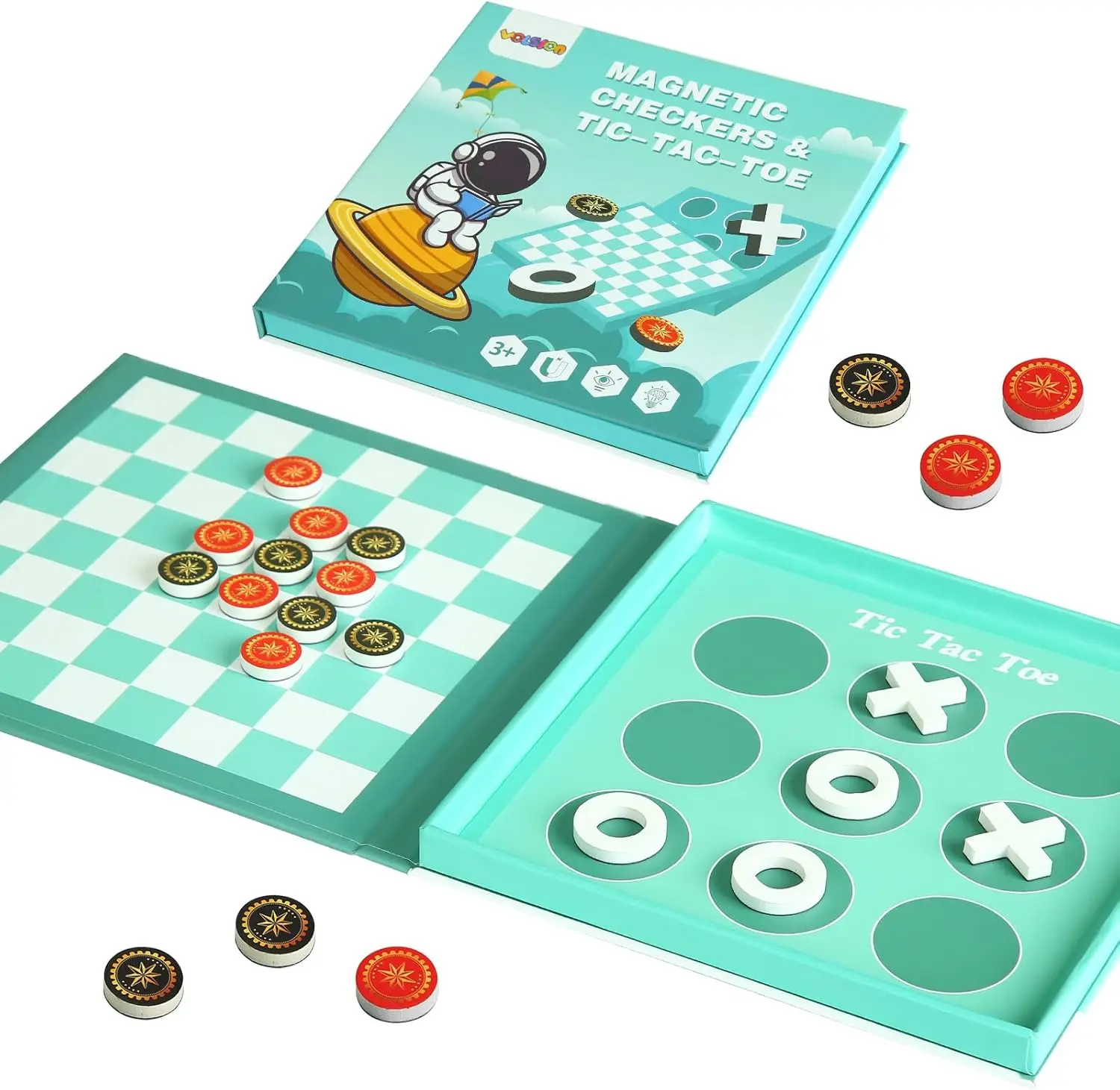 Gioco di dama magnetica 2 in 1 e Tic-Tac-Toe |   Gioco da tavolo da viaggio per bambini 3+