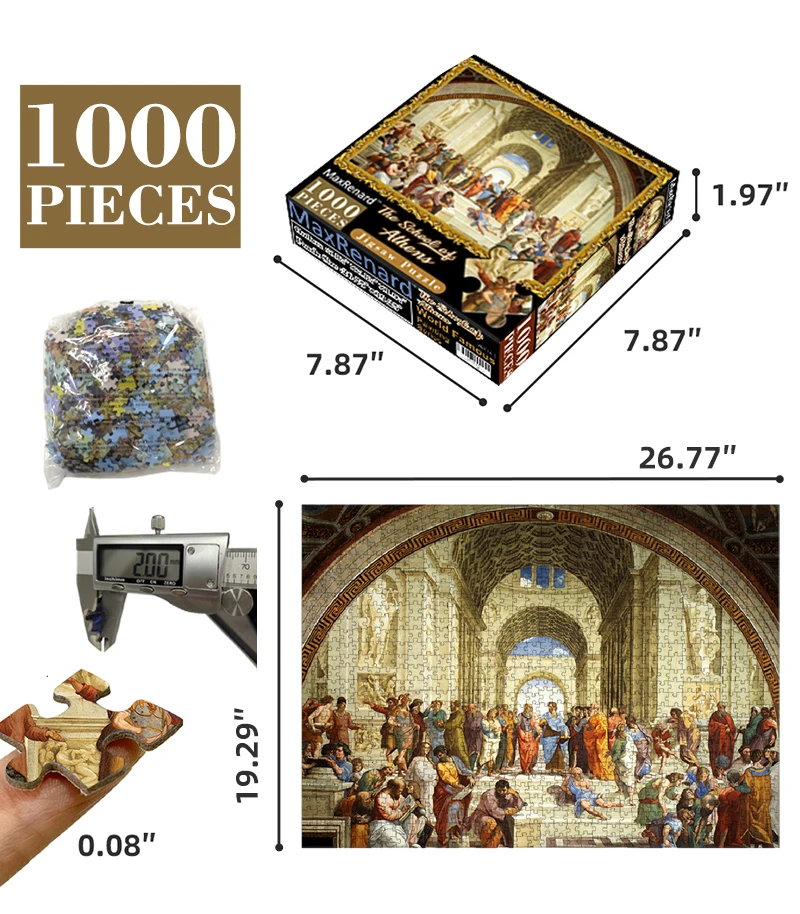 MaxRenard Jigsaw Puzzle para adultos, pintura Raffaello, decoração, presente do festival, papel, presente de Natal, brinquedo, 1000 peças