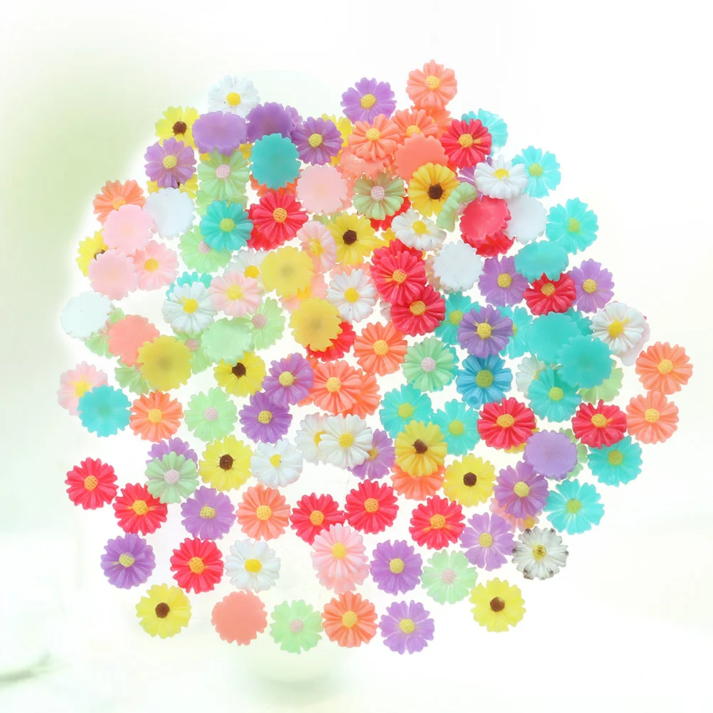 

50Pcs Mixed Color 9Mm Flower Resin Cabochons Small Daisy Flatback DIY Jewelry Making Kit for Phone Case Decoration Party Home