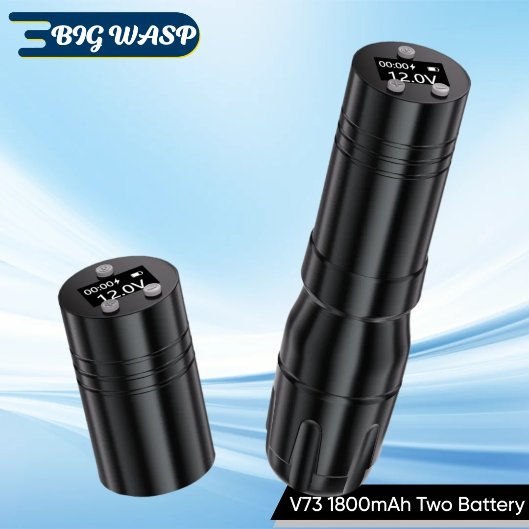 

BIGWASP Беспроводная машина для татуировки с двумя батареями, 1800 мАч, аккумулятор большой емкости, беспроводной светодиодный экран, роторная ручка для тату-машины