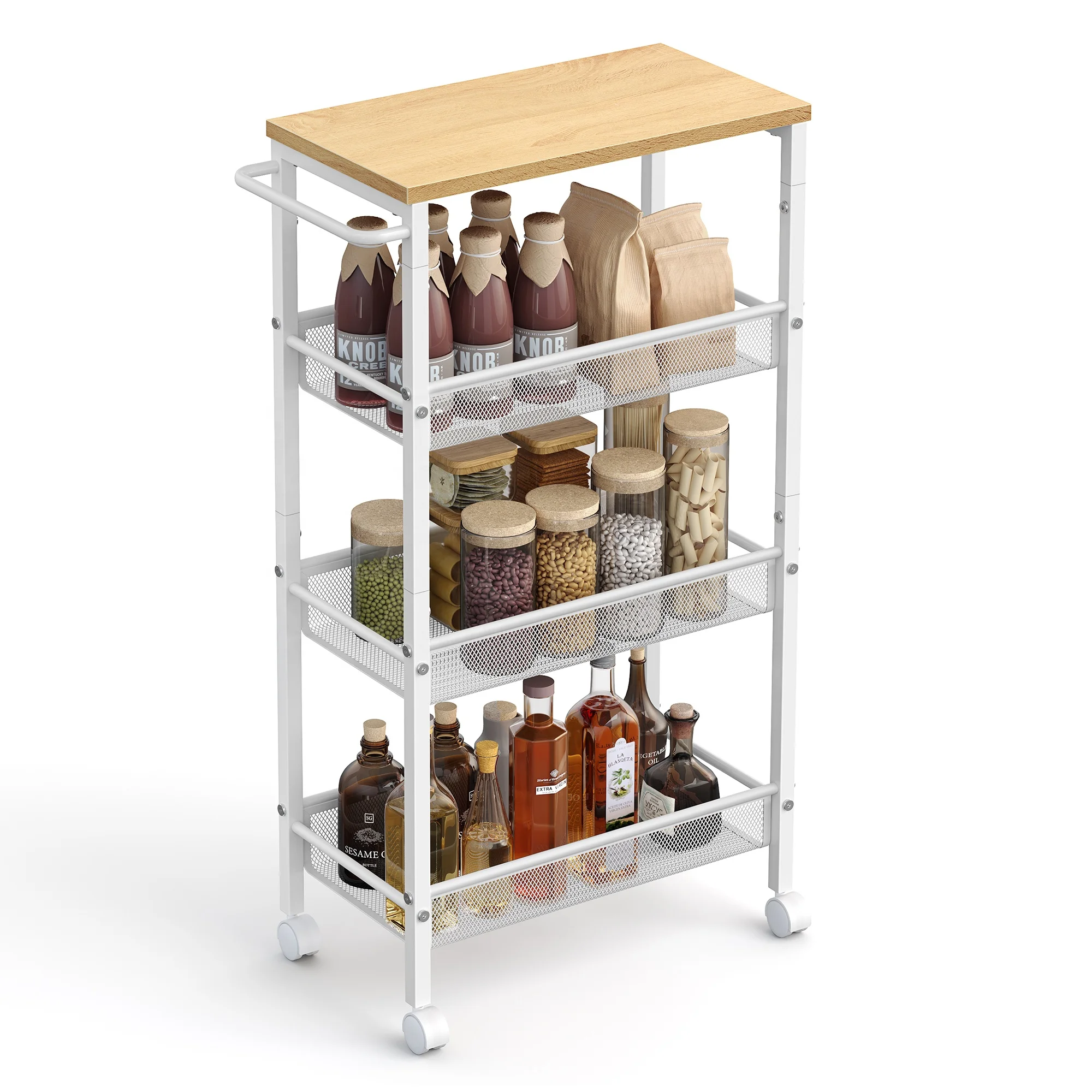 modern Style Storage Trolley Mobile  Durable Kitchen Rolling Bar Serving Trolley Cart