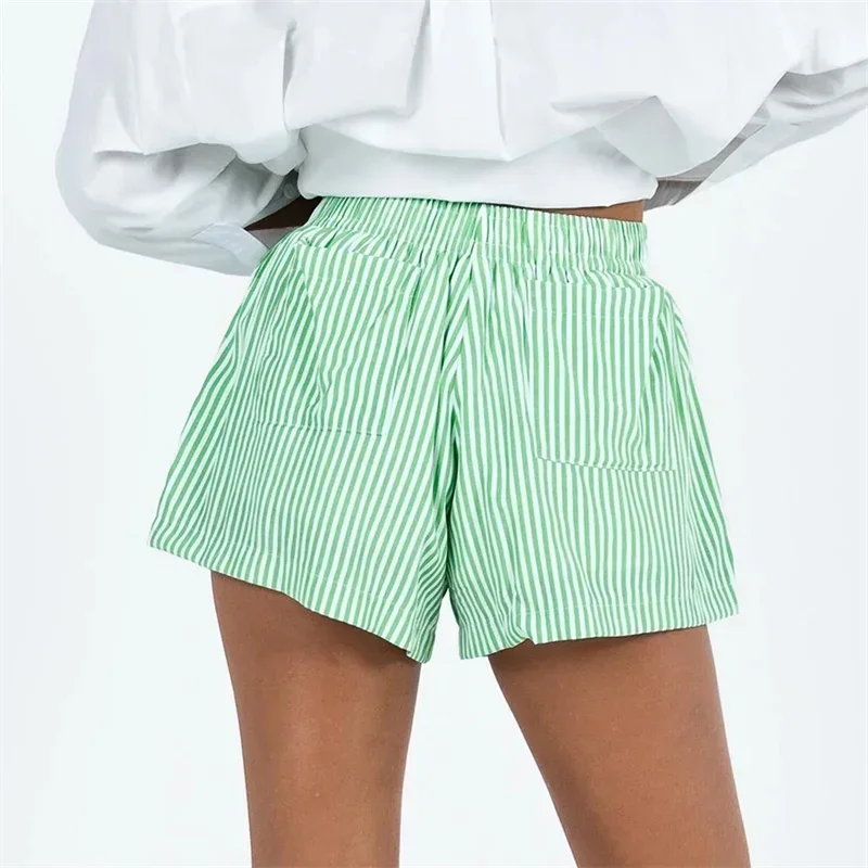 y2k  Stripe Shorts Clothes Women Summer Elastic High Waist Wide Leg Short Pants 2000s Aesthetic Clothing Streetwear