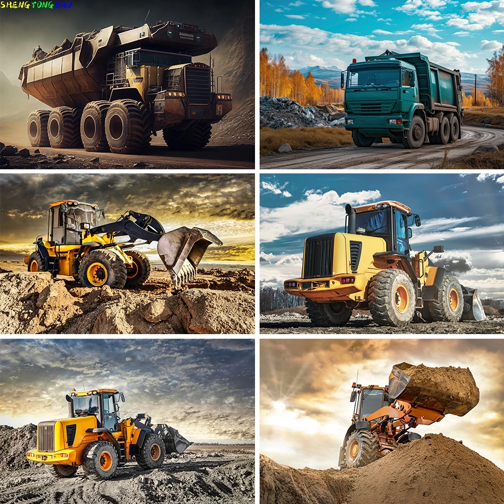 

Excavator Photoshoot Background Boy Birthday Party Banner Decor Baby Portrait Photocall Photography Backdrop Photo Studio