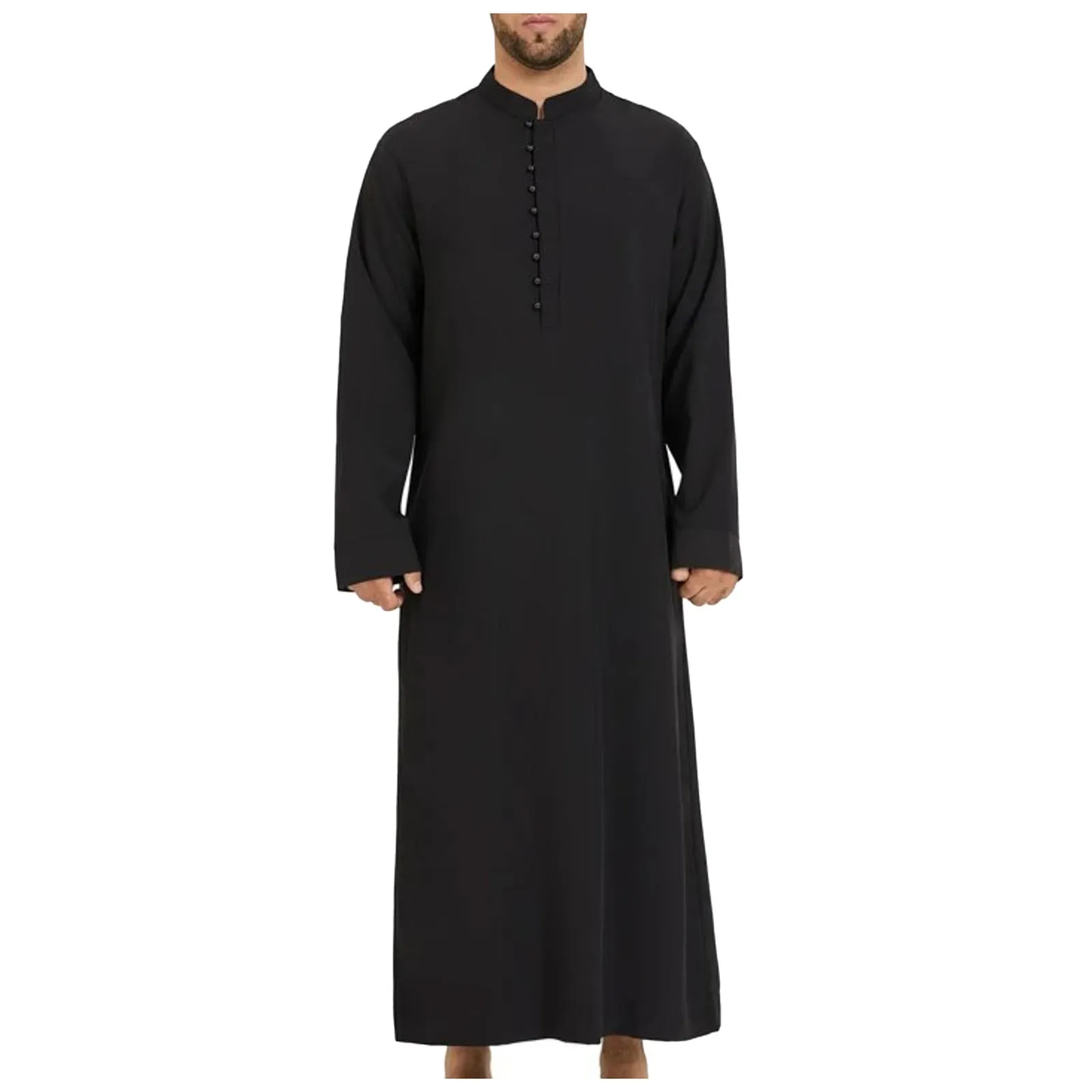 Túnica muçulmana de seios respiráveis masculina, juba thobe, manga comprida, botão sólido, kaftan da Arábia Saudita, abaya para muçulmano