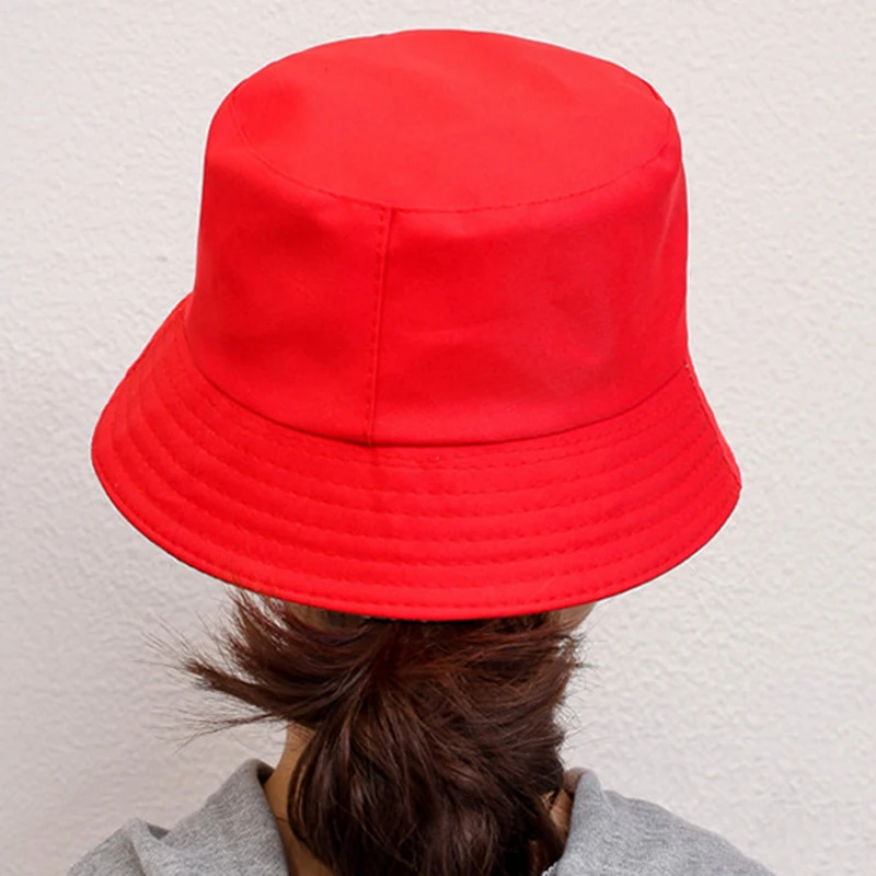 Soft Cotton Red Sun Hats Fisherman Foldable Bucket Hat Travel Street Headwear Outdoor Cap Kids Woman Small Sunscreen Basin Hat