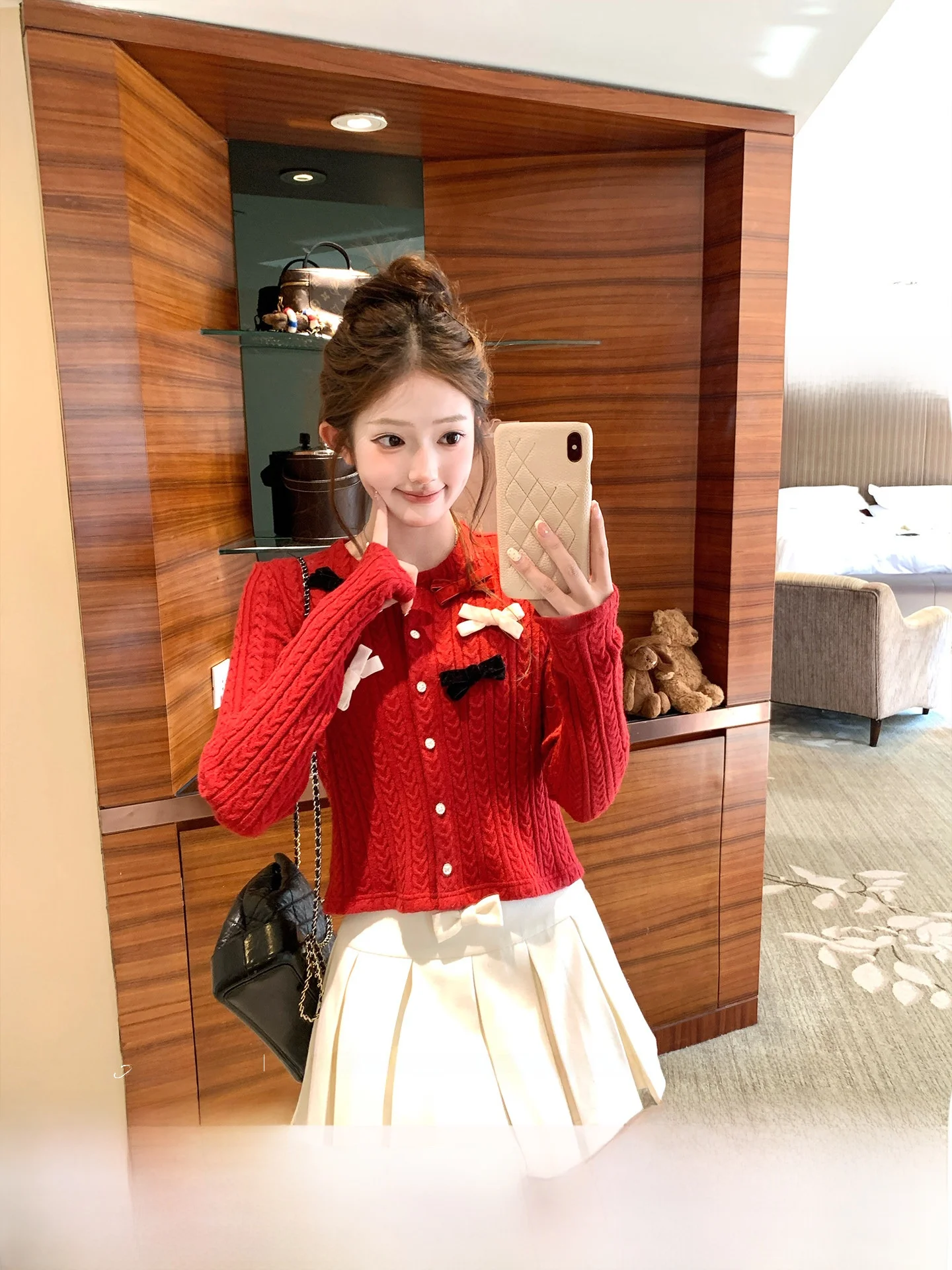 

Acaine High Waist Short A-Line Pleated Skirt Women's Winter Style Chic Slimming Skirts Korean Knot Casual