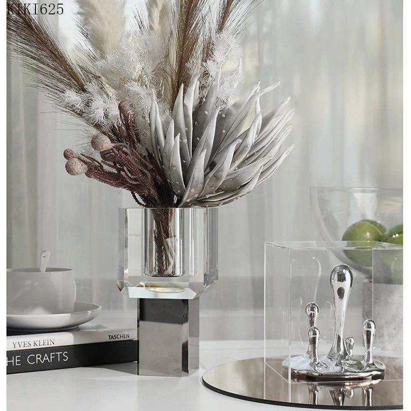 Delicate Clear Crystal Glass Vase Now Dining Table Living Room Floral Hydroponic Vase Square Stained Glass Vase Home Furnishings