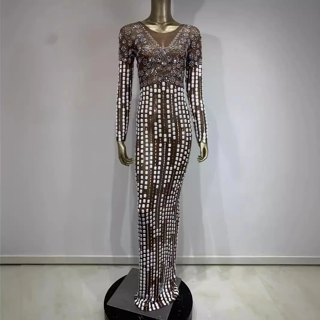 

Luxury Rhinestone Party Dress Skinny Sexy Birthday Gala Gown DJ Performance Outfit Spice Girl Costume Bachelorette Party Dresses