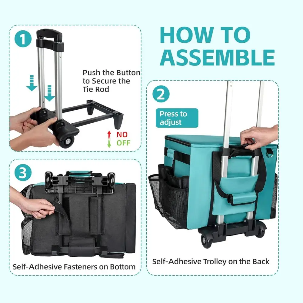 Large Detachable Trolley Cleaning Cart with Shoulder Strap Bags for Housekeepers, Multi-Pocket Storage, Amber Green