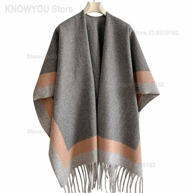 Women Vintage Hooded Poncho Soft Knit Tassel Fringe Cape Shawl Wrap Elegant Outerwear for Autumn Winter Daily Photo Shoot