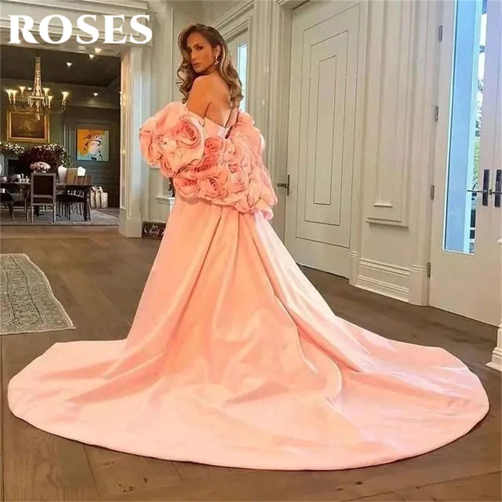 ROSES Pink Elegant Prom Dresses Sweetheart Mermaid Gown Off the Shoulder Flowers Party Dress for Woman robe de bal Customized image 2