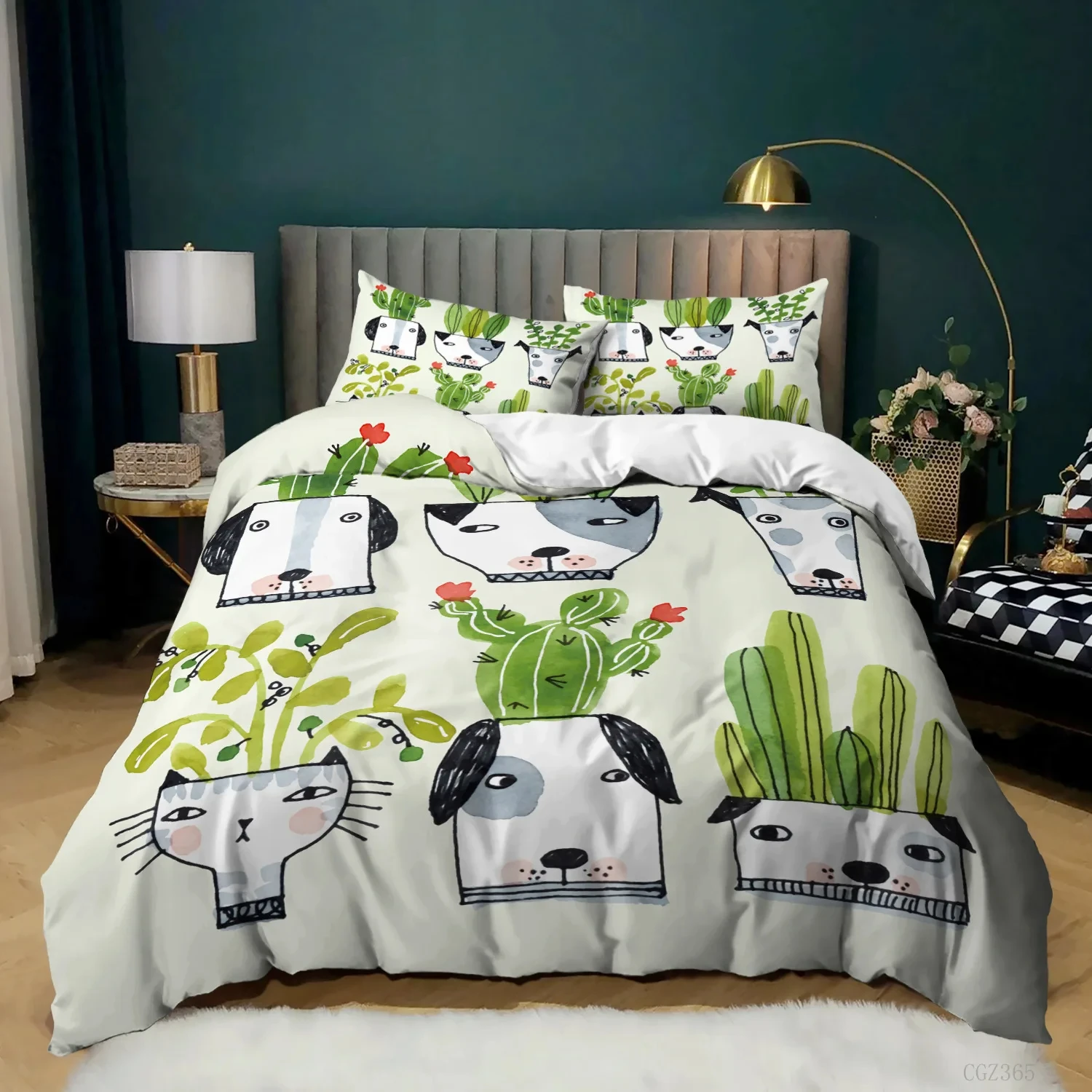 

Cactus Duvet Cover Cartoon Comforter Cover Cute Dog Cat Bedding Set Potted Plant Garden Style Queen King Full Size Quilt Cover