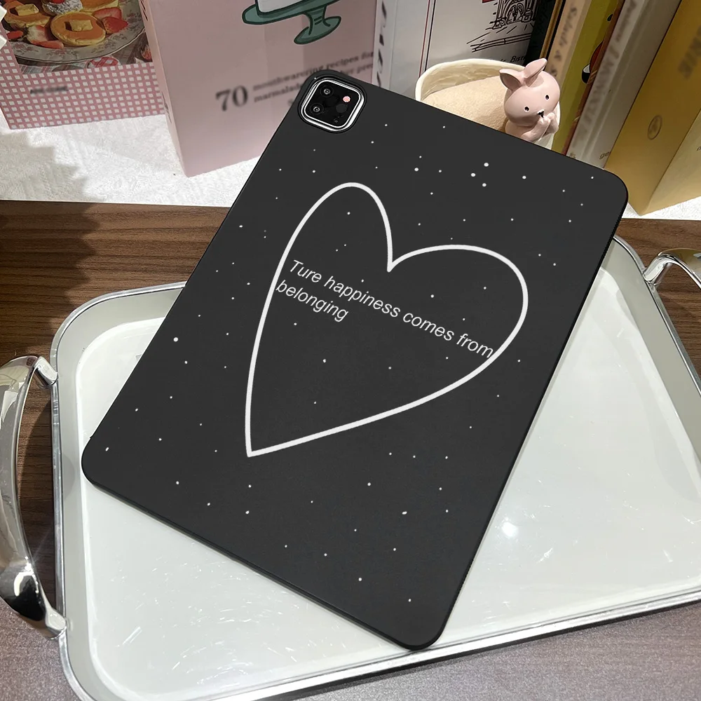 Minimal Line Heart Letter Print Straight Edge Matte Tablet Case For Samsung Galaxy Tab S9 S10 S11 S12 Ultra S12Plus A9 A11 Shell