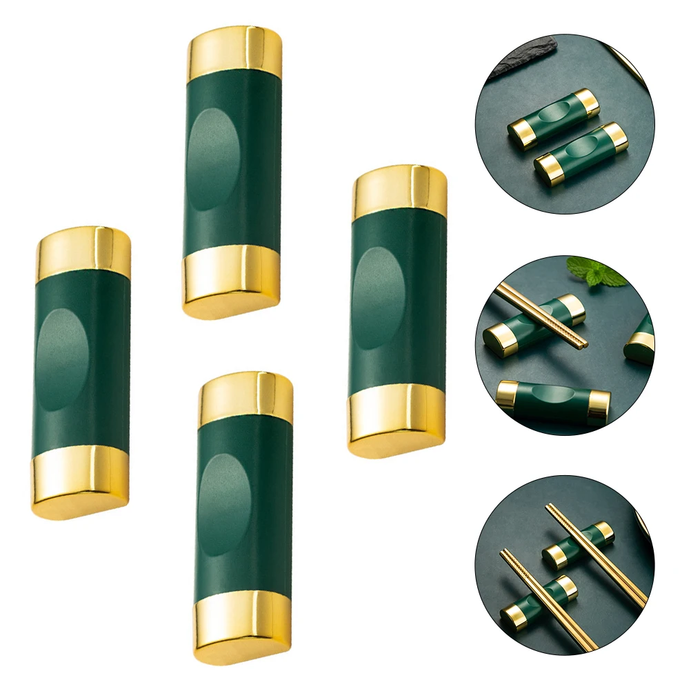 

4pcs Stainless Steel Chopstick Rests Kitchen Supplies Elegant Dining Tableware Household Chopsticks Holder Rack Green