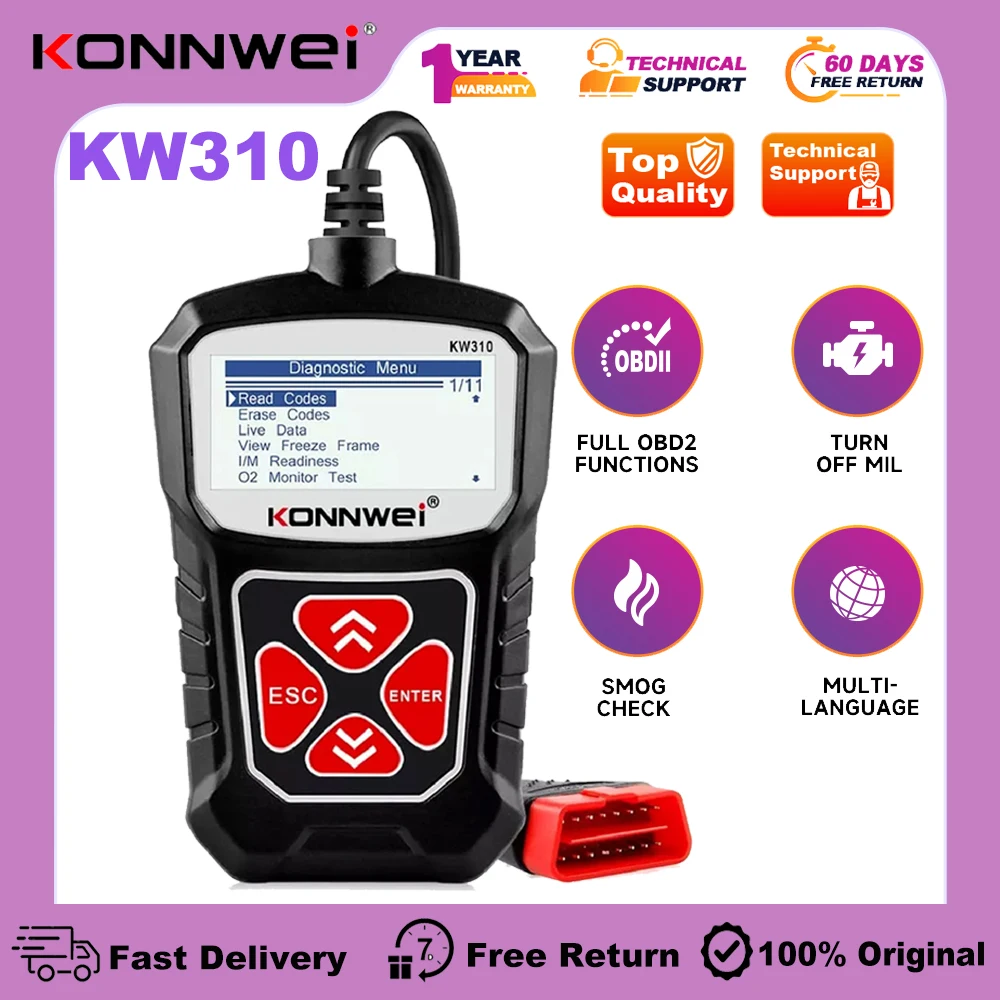 

KONNWEI KW310 Automotive ODB2 Scanner Diagnostic Tool with Full OBD 2 System Test Code Reader Check Car Oil Light Scan Tester