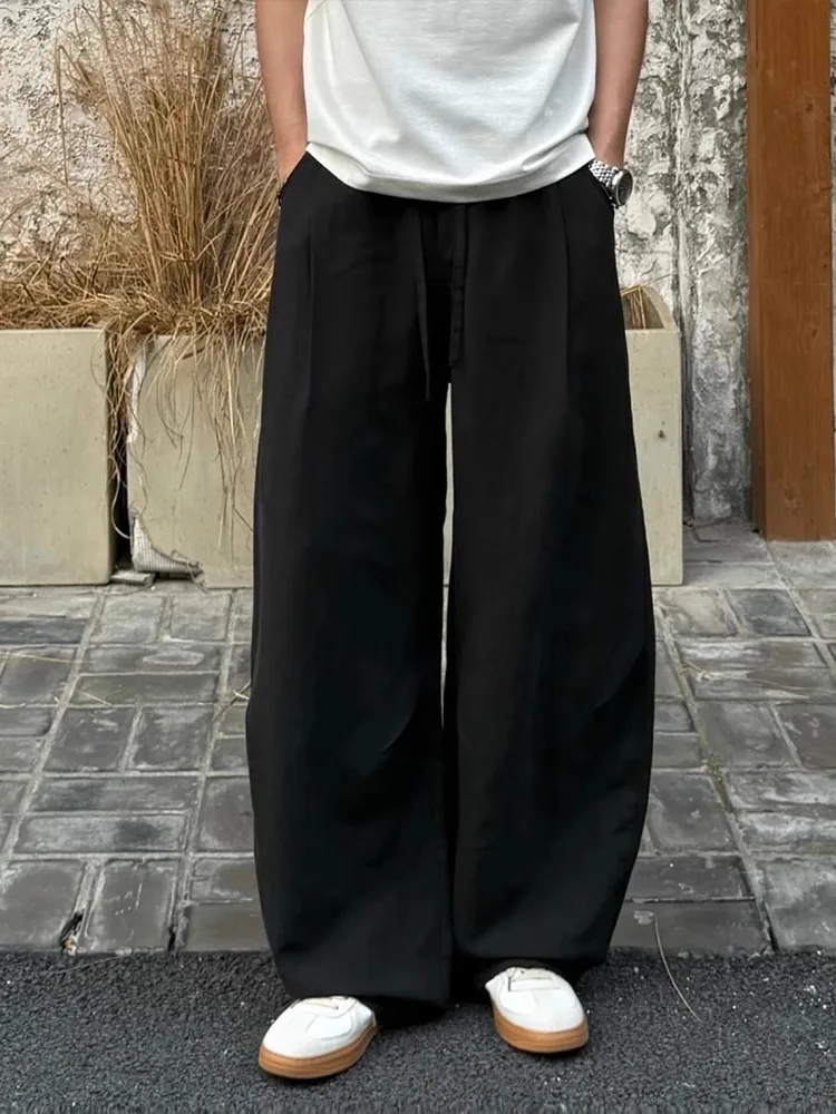 Lniane spodnie męskie z szerokimi nogawkami, letnie, cienkie, luźne, zwiewne, codzienne spodnie, krój prosty, luźny krój, oddychające.