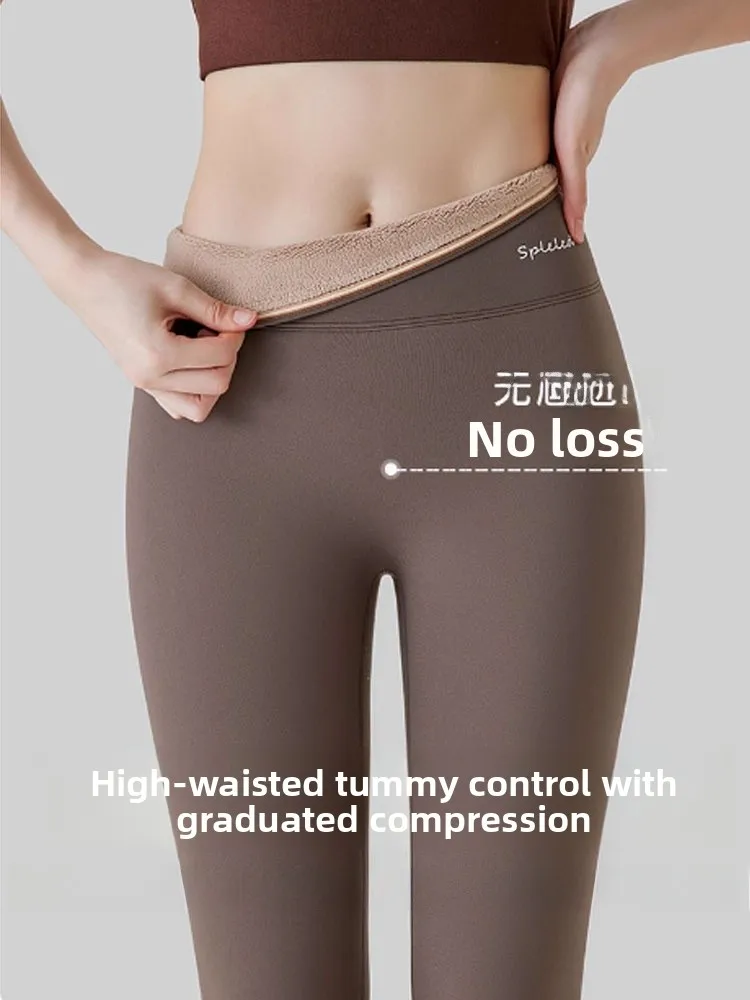 High Waist Thiened Fce Lined Yoga Fitn Pants Women's Winter Outerwear Warm ark Pants Casual Nine Point Pants