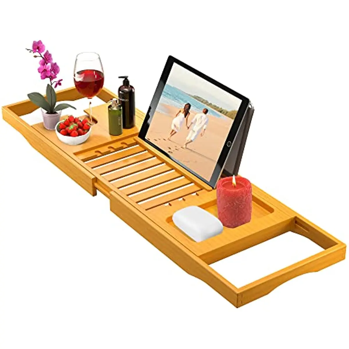 Premium Bamboo Bathtub Tray Expandable Wooden Bath Tray Adjustable Bathroom Tray for Tub Luxury Bath Tub Table Gift Idea for Lov